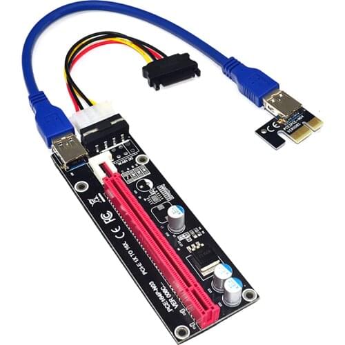 USB3.0 PCI-E 1x to 16x Extender Riser Card Adapter SATA-4Pin Power Cord