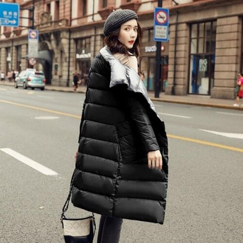 Slim Parkas Snow Warm Outwear New Winter Women Double Sided 90% White Duck Down Long Coat Ultra Light Female Turtleneck