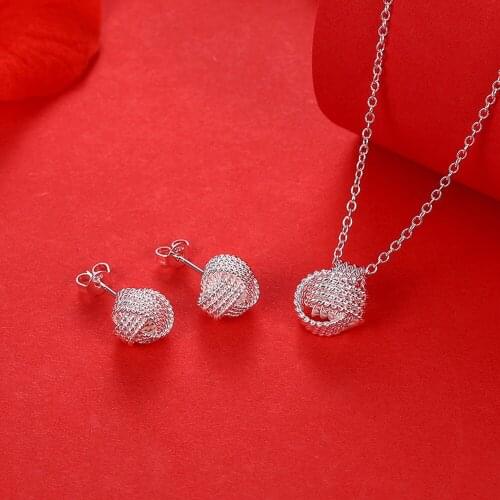 Hot Sales Wholesale Jewelry M925 Silver color Roses Ball Necklaces & Earrings St. Valentines Day Gifts luxury