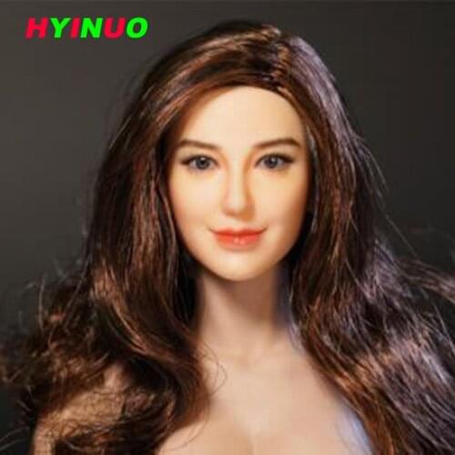 1/6 Scale Female Girl Lady head Sculpt Angelababy Head play Long Staight/Brown Curly Hair F 12 Inches Phicen HT Body Figure