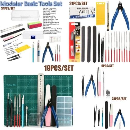 1 Set 9/11/19/31/34pcs Basic Craft DIY Tools Set Metal/Plastic/Stainless Hobby Building Models Tweezer Plier Kit For Beginners
