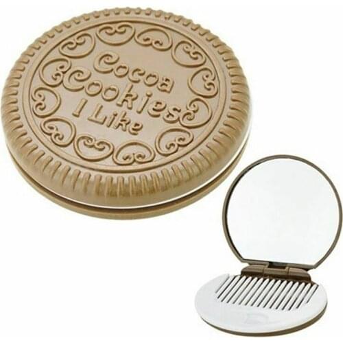 1pcs Cute Chocolate Cookie Shaped Fashion Design Makeup Mirror with 1 Comb Cookie Chocolate Compact Accessory