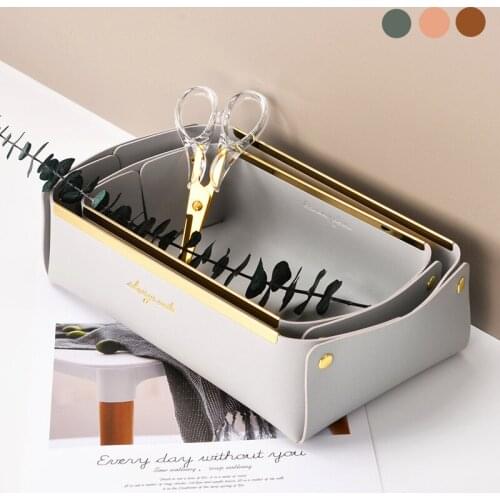 1Pc Nordic Desktop Leather Storage Box Porch Bedroom Cosmetics Jewelry Snack Finishing Tray Home Supplies