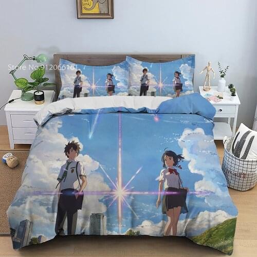 2/3 Pieces Your Name Bedding Set Japan Anime Duvet Cover Love Story Bedspread Pillowcase For Bedroom Bed Cover Set Decor