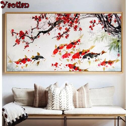 3D picture of rhinestones mosaic Chinese Lucky Koi Plum pattern full embroidery paint with diamonds painting sale crystal decor