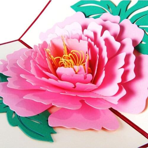 3D Pop Up Greeting Cards Peony Birthday Valentine Mothers Day Christmas Thanks Postcard Gift