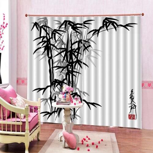 Bamboo Traditional Chinese Calligraphy Style Asian Culture Curtain For Living Room Bedroom Blackout Window Drapes Decor Sets