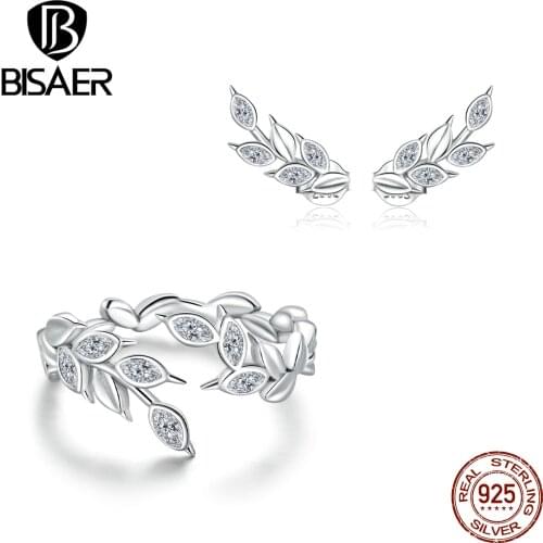 BISAER Genuine 925 Sterling Silver Jewelry Sets Fashion Orange Shining Wheat Ears Jewelry Set Luxury Silver Jewelry WES212