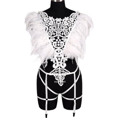 Goth Dance Party Club Wear Feather Sword Belt Elastic Harness Bra Cage Women Sexy Lingerie Erotic Garters Suspenders Lingerie