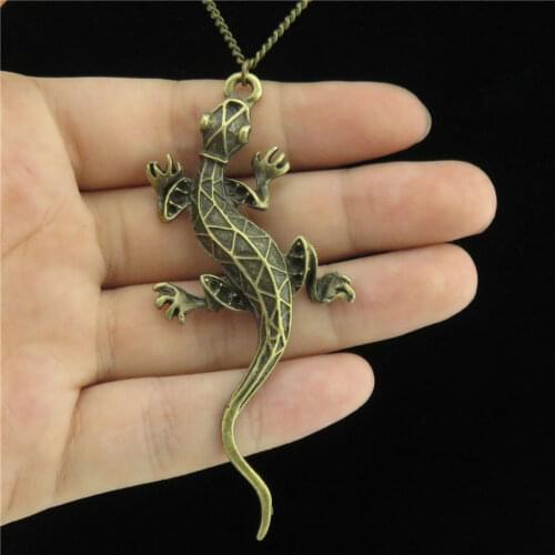 Trendy Animal Lizard Cabrite Charms Necklaces Making Metal Gecko Chameleon Pendant Women Chunky Collar Jewelry Wholesale