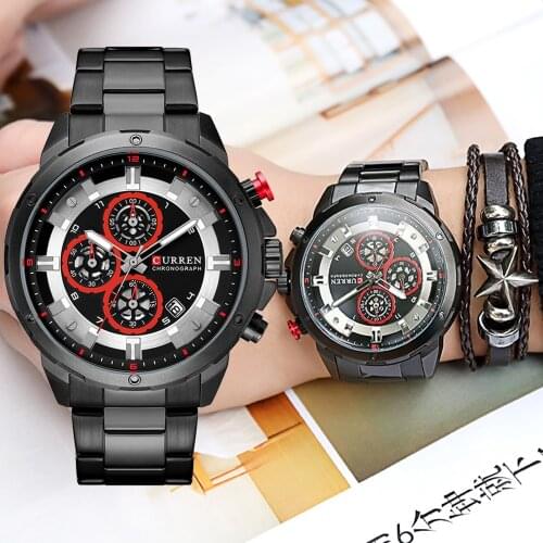 CURREN Casual Sport Wrist Watches for Mens Stainless Steel Band Quartz Chronograph Wristwatches with Luminous Hands
