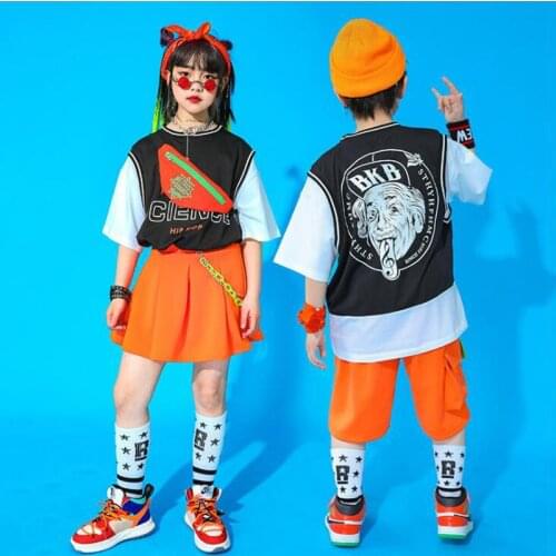 Kids Concert Dance Costumes Hip Hop Outfits Show Clothes Street Wear Tshirt Tops Shorts Skirt Kids Modern Jazz Stage Clothes