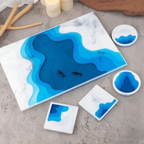 DIY Crystal Epoxy Resin Mold Irregular Tray Ocean Terraced Iandscape Coaster Mirror Silicone Mold For Resin