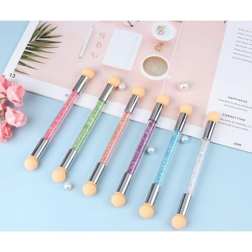 1 Pcs Double-headed Gradient Brushes Acrylic Rhinestone Handle Sponge Nail Art Brush For Ombre Gradient Nails Manicure Tool