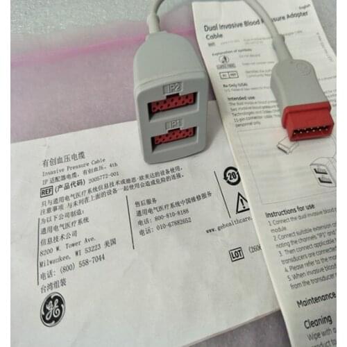 GE Original Invasive Blood Pressure Cable Dual IBP Adapter Cable 30cm/12in REF: 2005772-001
