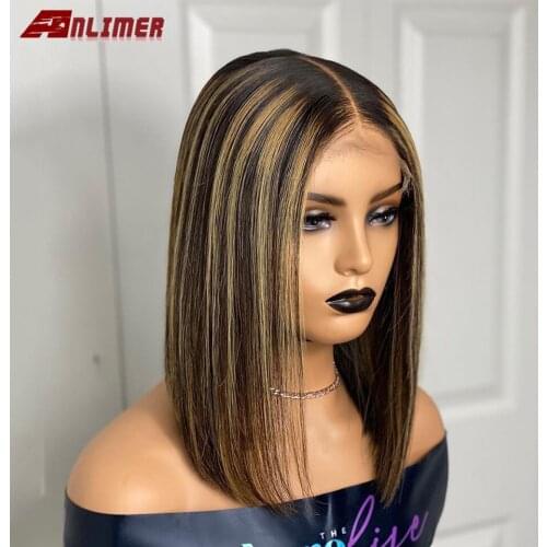 Highlight 150% Density Silk Base Short Bob Lace Front Human Hair Wig Brazilian Remy Hair Bob 5x5 Scalp Top Bob Cut Wig For Women