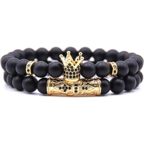 HYHONEY 2pcs/set Pave CZ Crown Charm Bracelet For Men&Women Couple Bracelets & Bangles For Women Jewelry Pulseira