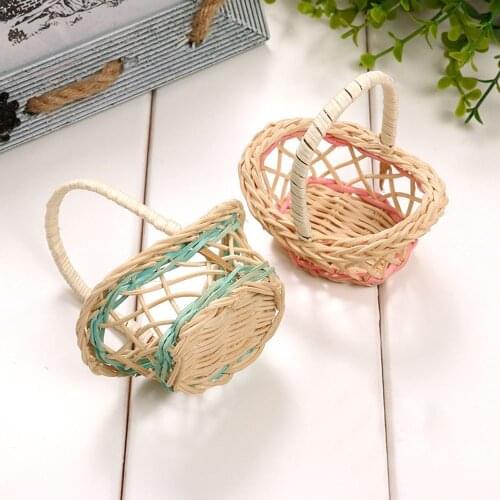 2Pcs Exquisite Plastic Cane Rattan Basket Durable Table Picnic Candies Storage Box Miniatures Fruit Storage Organizer Ornaments