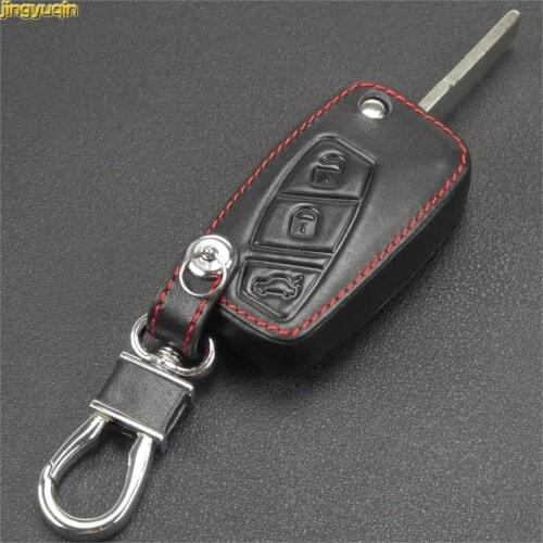 Jingyuqin 3 Button Remote Leather Folding Key Cover Case for FIAT Panda Stilo Punto Doblo Grande Bravo 500 Ducato Minibus