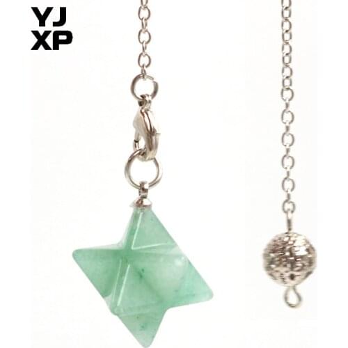 YJXP Classic Green Aventurine Merkaba Silver Plated Link Chain Merkabah Star Pendulum Pendant Amulet Wicca Dowsing Jewelry