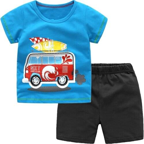 Summer Fashion Children Clothing Sets 2 Piece Baby Boy Suits Cotton Car Animal Printed Short Sleeve T-Shirts+ Shorts
