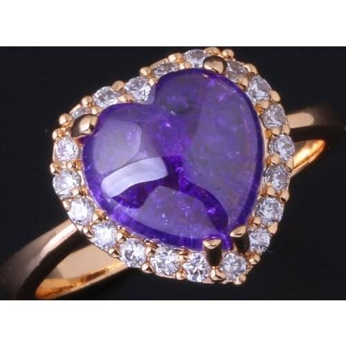 Love Monologue Top Quality Heart Ring CZ Crystals Purple Colored Glaze Brand Jewelry Yellow Gold Color Engagement Rings X0029