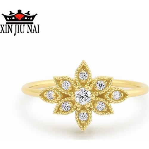 Fashion personalized DIY exquisite six petal flower snowflake ring inlaid with zircon diamond jewelry engagement wedding ring