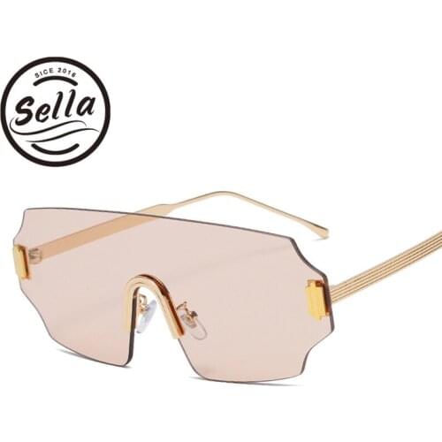Sella 2021 New Summer Women Fashion Oversized Rimless Sunglasses Trending Men Conjoined Golden Lens Cool Sun Glasses UV400