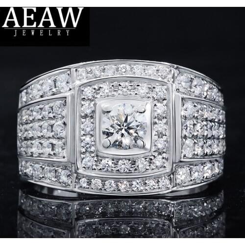 Luxury 0.5Carat 5.0mm Excellent Round Cut Moissanite Men Ring Engagement Ring Real 18K White Gold