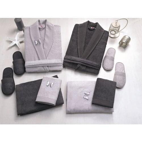 Bamboo Bathrobe Set 3D Embroidery Gray-Anthracite