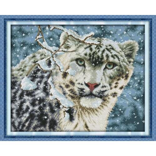 NEW Snow leopard cotton Animals cross stitch kit 14ct white 11ct printed embroidery DIY handmade needle work wall home decor