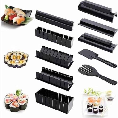 10pcs Set of Sushi Equipment Manufacturers Kit Japanese Rice Cracker Roll Cake Sushi Mold Multi-function Mold Sushi Making Tool