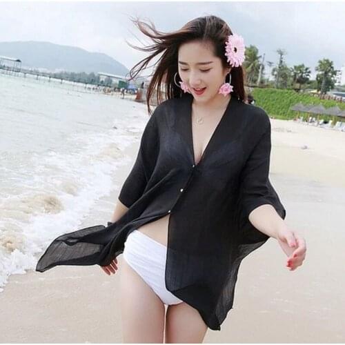 Hot sale soild v-neck Bikini Cover Up New Summer Sexy Women Kaftan Chiffon Swim Wear Beach Wear Sundress Beach Dress