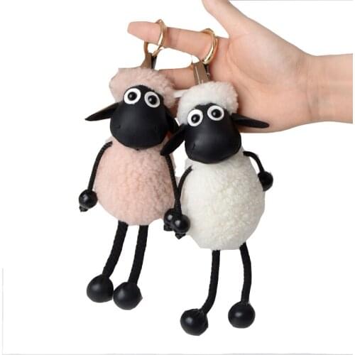 New Sheep keychain Real lambs 100% wool Fur keychain key ring Pom Pom Keyring Bag Car Trinket Women Gift Bags Trinkets