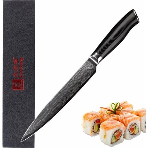 Sunlong Slicing Knife 8 inch Carving Knife Japanese VG10 Damascus Steel Fillet Knife Mikata Handle