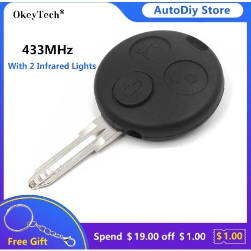 OkeyTech Remote Car Key Fob 433MHz With 2 Infrared Lights for Smart Fortwo Forfour Roadster City Passion 2000-2005 3 Buttons
