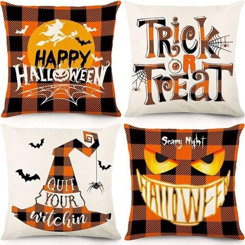 Halloween Pillow Covers 18X18 Set Of 4 Pillowcase Holiday Halloween Decoration Throw Pillow Covers For Sofa Decor-ABUX