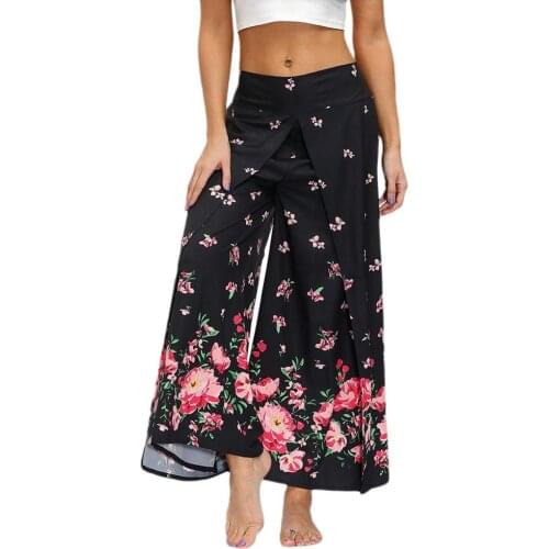 High-waisted Casual Yoga Pants High-slit Wide Leg Pants Casual Beach Boho Vintage Hippie Bohemian For Pilate Holidays Beaches