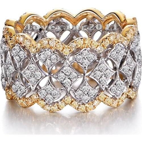 Size 5-10 Stunning Luxury Jewelry 925 Sterling Silver&Gold Fill Pave White Sapphire CZ Diamond Women Wedding Bridal Ring Gift