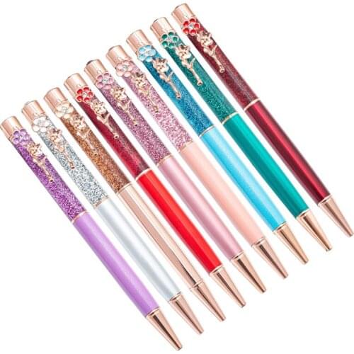 Liquid Quicksand Ballpoint Pen with Flower Decoration Metal Oil Pen Stationery