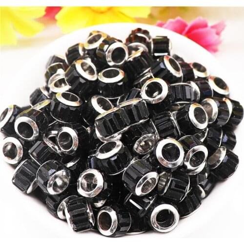 10Pcs 11x8mm Glass Resin Stripe Big Hole Beads with Silver Plated Core Fit Pandora Charms Bracelet Earrings Hair Beads Jewelry