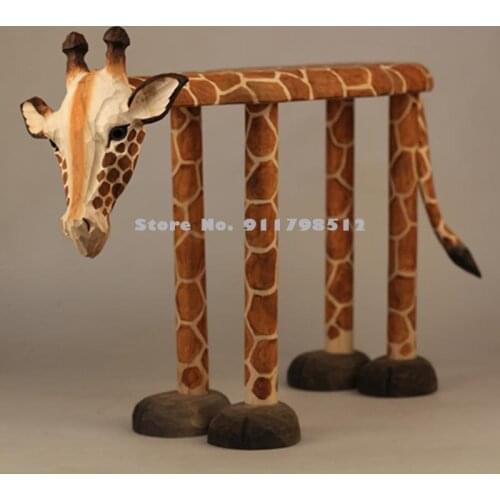 Solid wood hand-carved large giraffe home entrance shoe changing stool creative adult shoe stool foyer makeup stool