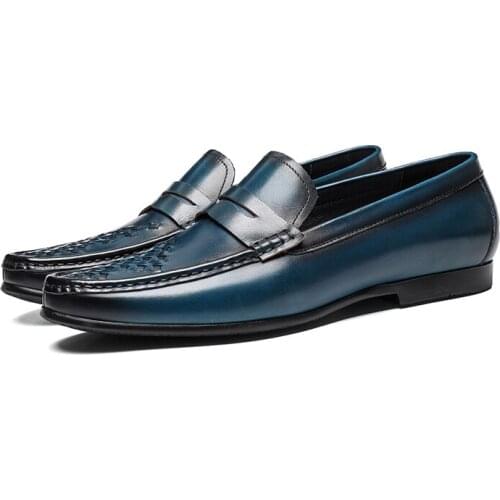 Zapatilla hombre blue black men casual shoes genuine leather slip on loafers mans shoes business boss office boat dress shoe