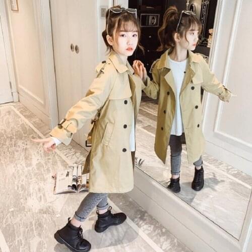 Spring Girls Jackets For Childrens Windbreaker Cotton Hooded Girdle Trench For Girls Casual Outerwear Teens Kids Clothes Tops