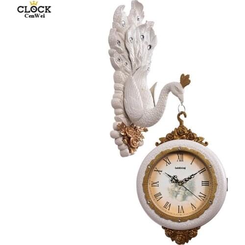 Vintage Peafowl Wall Clock Double Face Guess Women Watch Mechanism Clocks Silent Pow Patrol Retro Wedding Decorations 50ZB053