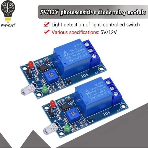 WAVGAT Photosensitive diode module 5V 12V Relay module in optical switch light detection sensor Photosensitive Module
