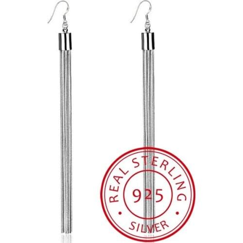 Genuine 925 Sterling Silver Tassel Dangle Earrings Women Metallic Long Earrings Party Jewelry Gift for Friends
