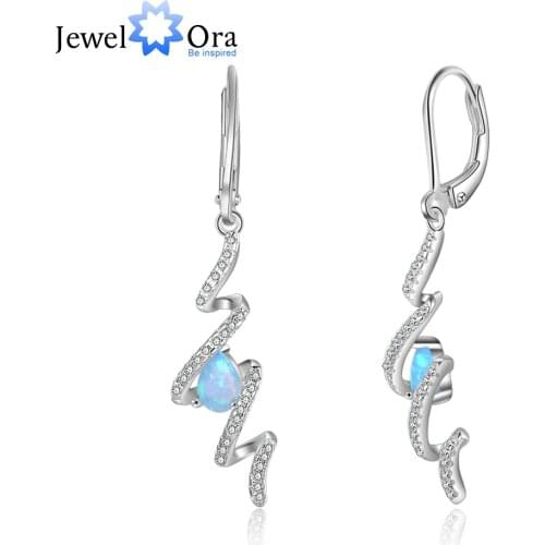 Spiral Shape Blue Opal Stone Hoop Earrings For Women 925 Sterling Silver Earring Party Jewelry Gift For Her (Jewelora EA103246)
