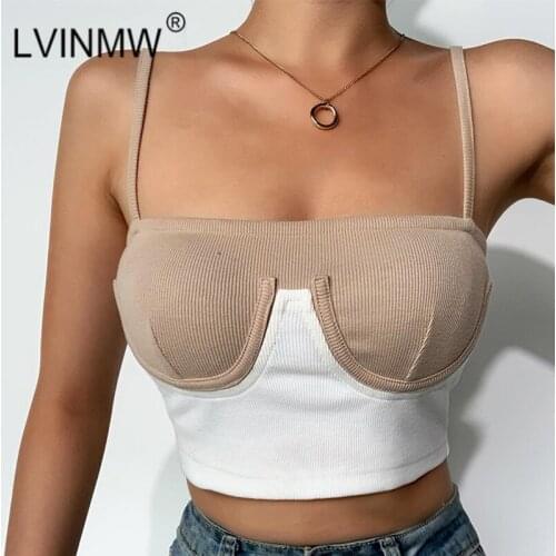 LVINMW Spaghetti Straps Strapless Patchwork Sexy Slim Camis Hit Color Fashion Skinny Remake Y2K Tops Women Sleeveless Crop Top