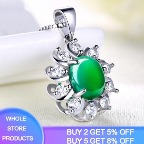 New Unique Natural Emerald Necklace For Women Flower Shape Full Circle CZ Pendant Silver 925 Jewelry Necklace Anniversary Gift